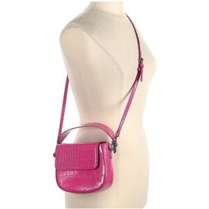 Zara Fuchsia Croc-Embossed Crossbody Bag